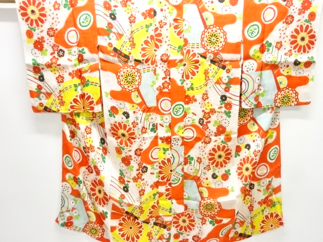 JAPANESE KIMONO / ANTIQUE HITOE JUBAN / FAN WITH FLOWER